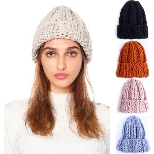 Hirigin Women Beanie Pure-Color Curled Coarse Wool Cap Warming Knitted Beanies Fashion Women Hat Winter Hats