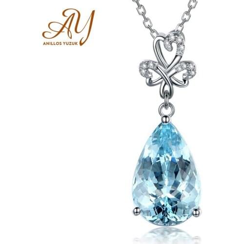 Anillos Yuzuk Silver 925 Jewelry Necklace Pendent Aquamarine Water Drop 925 Sterling Silver Jewelry Woman Wedding Party Gift