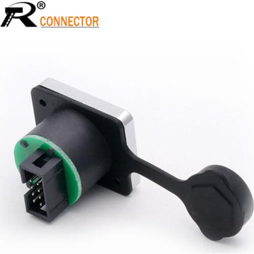 1pc Straight RJ45 Module plug socket screw type waterproof connector panel mount metal ethernet PCB Network connector