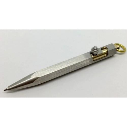 1 pcs Handmade Mini Gun Bolt Stainless Steel Pen Solid Portable Pocket Metal pendant Ballpoint Pen Self Defense EDC