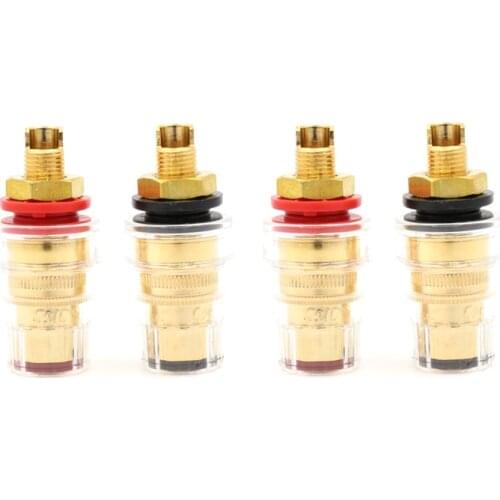 4 pcs Hifi Transparent Gold plated 5mm cable plug 5 way binding post short thread terminals speaker CD audio amplifier DAC