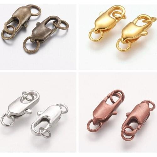 200pcs 18x6mm Brass Metal Lobster Claw Clasps Necklace Bracelet DIY Jewelry Findings Cadmium Free Lead Free 5 colors hole: 3mm