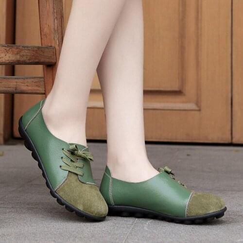 2021 Autumn and Winter New Pure Leather Loafers Womens Spring Cowhide Soft Soled Flats Mother Shoes Red