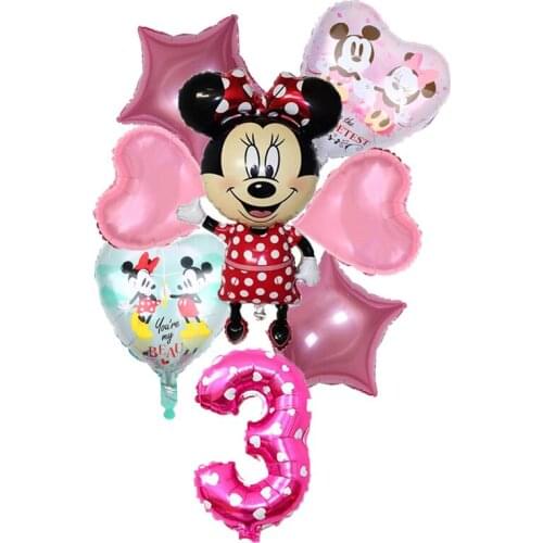 8pcs/lot Disney Minnie Mickey Balloon Mickey Mouse Birthday Party Decorations Childrens Party Kindergarten Dress Up Props