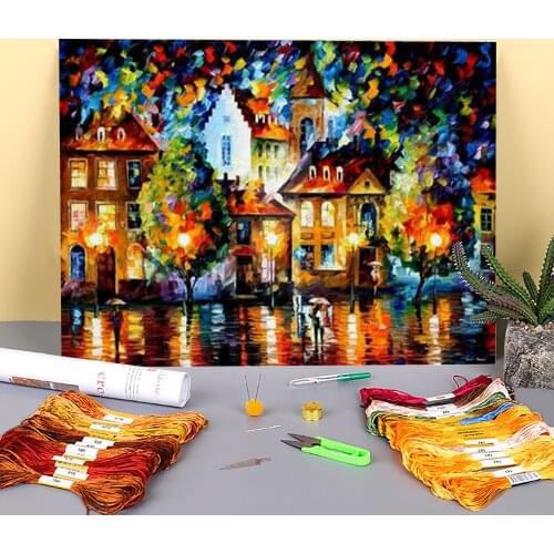 Luxembourg Night Printed Water-Soluble Canvas 11CT Cross Stitch Set DIY Embroidery DMC Threads Sewing Painting Different