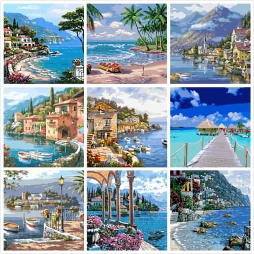 The Great Sea Painting By Numbers For Adults Kits Hand Painted Drawing Canvas DIY Oil Coloring Paint Pictures By Numbers