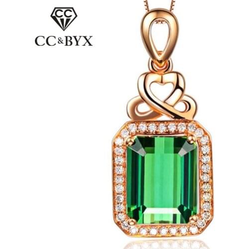 CC Vintage Necklace Pendants For Women Green Stone Square Cubic Zirconia Pendant Ladies Jewelry Colar Accessories CCN178
