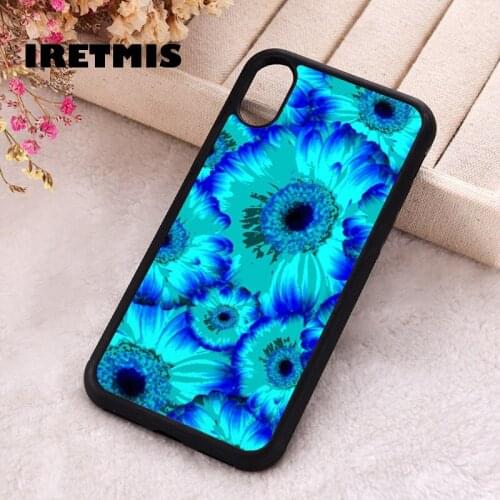 Iretmis 5 5S SE 2020 Phone Cover Case for iPhone 6 6S 7 8 Plus X Xs XR 11 12 Mini Pro Max Rubber Silicone Blue Flowers