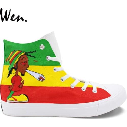 Wen Design Custom Hand Painted Skateboard Shoes Reggae High Top Canvas Sneakers Girls Boys Outdoor Athletic Exercise Shoes