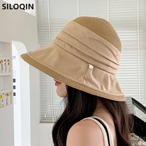SILOQIN Elegant Lady Travel Breathable Straw Hat Sun Protection Anti-UV Sun Hats 2021 New Summer Womens Hat Foldable Beach Hat