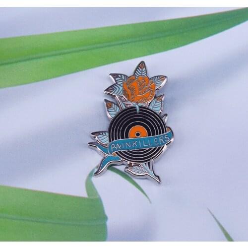 Painkillers enamel pin gorgeous record brooch flower gothic badge retro art accessories music lover gift