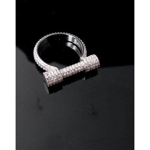 Branded replica 925 sterling silver jewelry zircon D rings,full zircone paved womens wedding U shaped D ring no logo