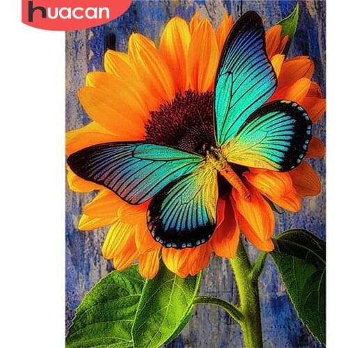 HUACAN 5D Diamond Painting Full Square New Arrival Animal Butterfly Diamond Embroidery Sale Flower Sunflower Mosaic Craft Kit