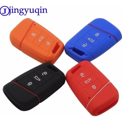 Jingyuqin 20p 3 BTNS Remote Silicone Car Key Fob Cover Case Holder For Volkswagen VW Magotan Passat B8 Skoda A7 Smart Keychain