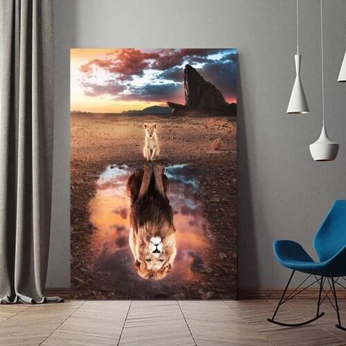 Reflection Of Animals And Animal Canvas Lion Painting Posters Positive Energy Canvas Painting Picture For Living Room Home Decor