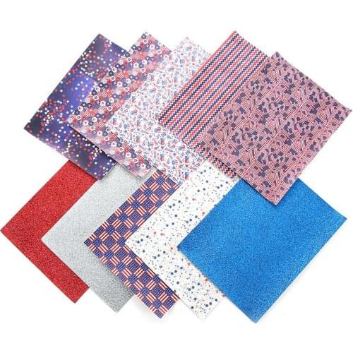 Leather Suit Five-pointed Star American Flag Pattern Leather Piece DIY Earrings Bow Accessories Handmade Bag Decoration 21*16cm