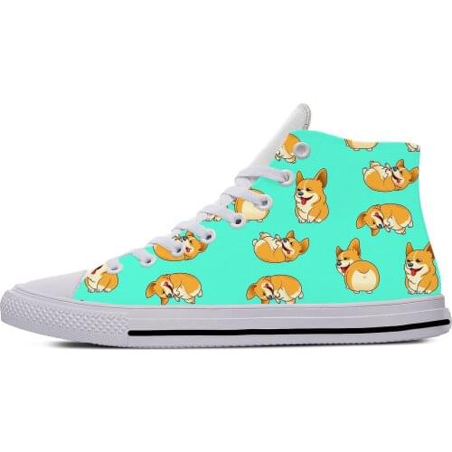 Anime Cartooon Animal Dog Corgi Funny Fashion Casual Cloth Shoes High Top Lightweight Breathable 3D Print Men Women Sneakers