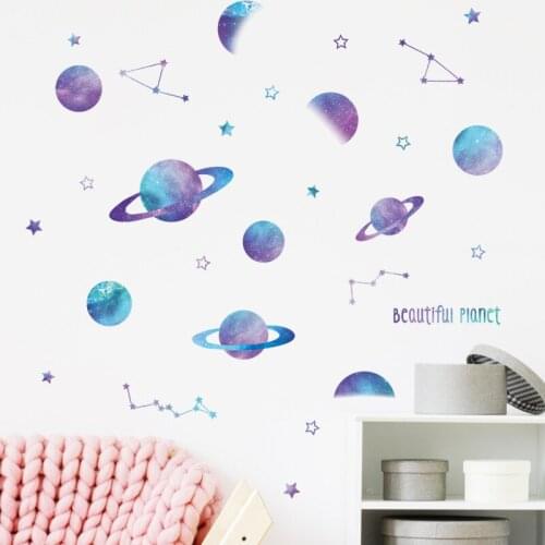 Blue Cosmos Stars Wall Stickers Kids Room Decor Living Room Bedroom Wall Art Decals Poster Self-adhesive Wallpaper