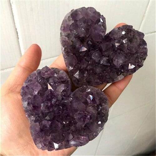 Natural heart-shaped Raw Amethyst Quartz Crystal Cluster Healing Specimen Decor Crystal quality Gemstone Stone Home Decor