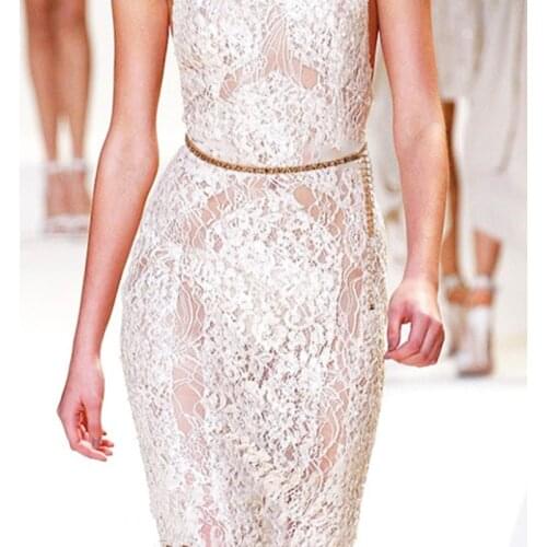 Fashion Beads Thin Metal Waist Chain Belt Women Waistband Strap Body Chain Elegant Ladies Slim Belt Dress Decoration Accessories