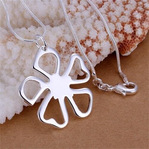 New 925 Sliver Five-Leaf Clover Pendant Link Chain OR Snake Chain Necklace Fashion Jewelry For Women&Girls Anniversary Present