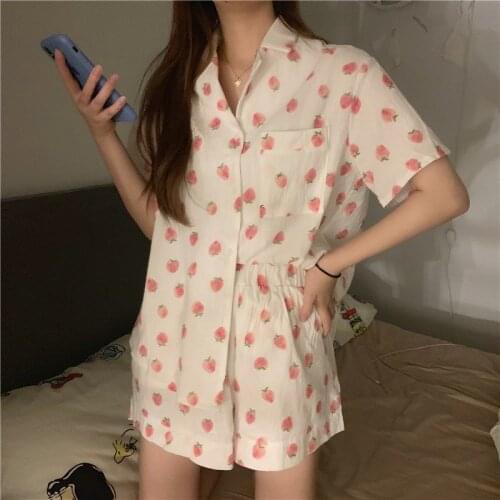 Sleepwear for Women Summer Silk Pajamas Sets Girls Korean Sweet Print Pijamas Home Suit Japanese Pijamas Shorts Female
