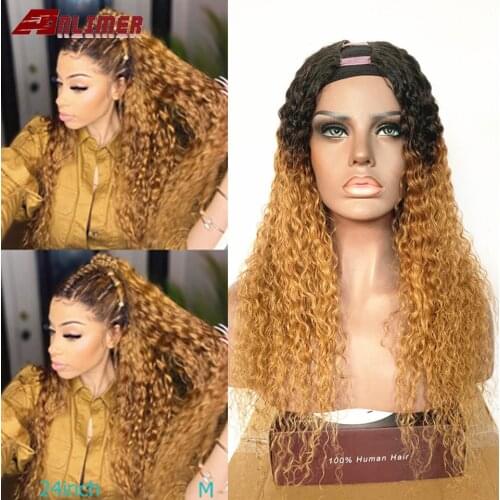 Blonde U Part Wig Human Hair Wig 150% Density Deep Wave Curly Glueless Wig Brazilian Remy 2X4'' U Opening Part Human Hair Wig