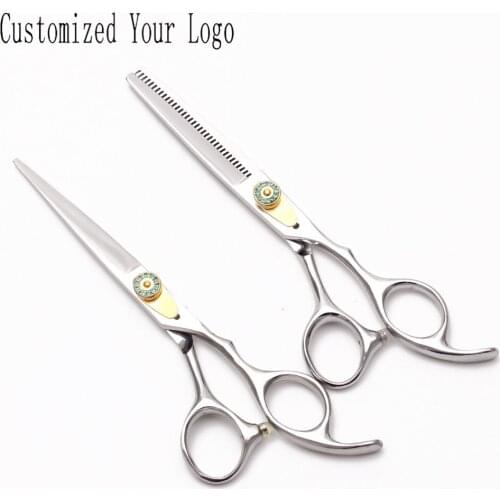 6" 17.5cm Customized Logo Blue Screw Hairdressers Tool C1115 Cutting Scissors Salon Thinning Shears Professional Hair Scissors