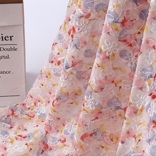 Full Embroidered Chiffon Fabric Flower Printed Cloth DIY Women shirt Dress fabric for sewing Table Curtain book cover Materail