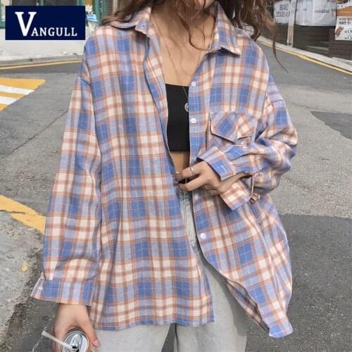 Vangull Plaid Shirt Women Spring New Sunscreen Long Sleeve Buttons Loose Thin Tops Casual Vintage Female Versatile Blouse Coat