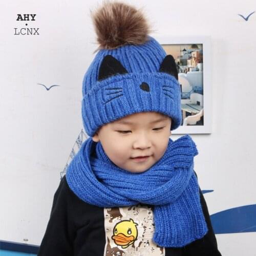 Knitted Kids Beanie Cap Boy Girl Hats Warm Children Baby Autumn Winter Girls Hat Hat scarf set For Kids Toddler Bonnet Cap