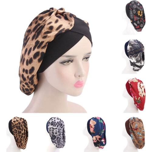 Women Muslim Hijab Cancer Chemo Flower Print Hat Turban Cap Cover Hair Loss Head Scarf Wrap Pre-Tied Headwear Strech Bandana
