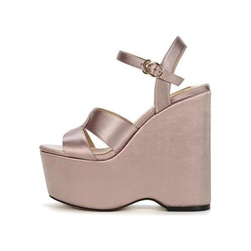 Moraima Snc 14CM Wedge Sandal Summer Open Toe Platform Woman Shoes Ankle Strap Cutouts Dress Heels Runway Fashion Shoes Black