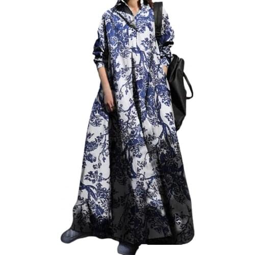 Women Vestido Robe Vintage Boho Long Sleeve Loose Sundress Casual Stylish Long Maxi Dress Femme Gothic Print Summer Dress