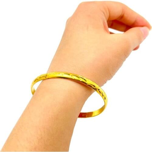 1Pcs/Lot Dubai Gold Bangles for Women Men 24k Color Ethiopian Bracelets African Jewelry Saudi Arabic Wedding Bride Gift