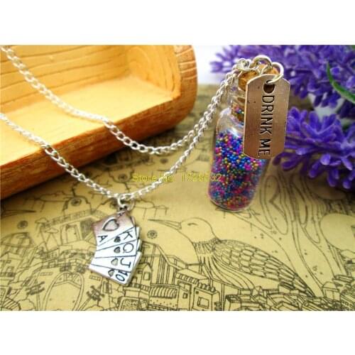 12pcs/lot Drink Me necklace alice in wonderland poker necklace 2ml glass bottle (inside:9 colors)