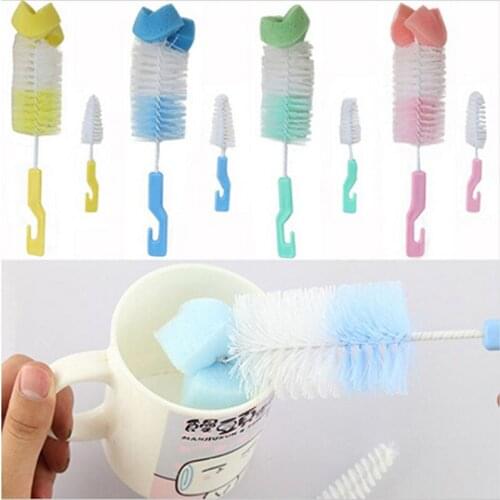 2Pcs Baby Nipple Milk Bottle Cup 360 Degree Sponge Cleaner + Pacifier Brush Baby Milk Bottle Cleaning Tool