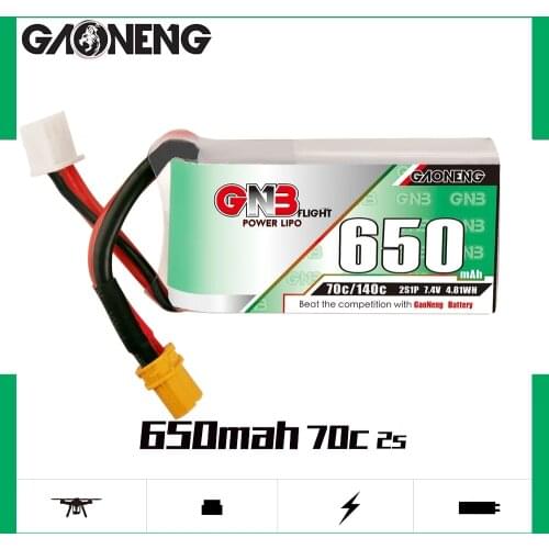 2PCS Gaoneng GNB 650mAh 7.4V 2S 70C/140C with JST/XT30 Plug Lipo Battery for DYS FPV Racing Drone 4 Axis RC Drone Parts
