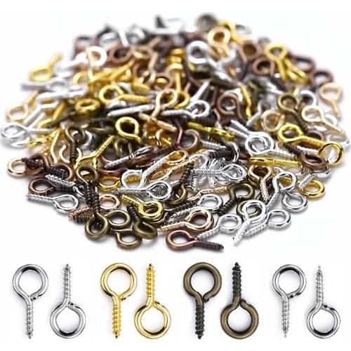 200pcs 9x4mm Small Mini Eye Pins Eyepins Eyelets Screw Threaded Clasps Hooks For Jewelry Making DIY Accessories Supplies Earring