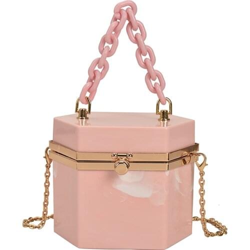 2021 Women Acrylic Box Bags Female Beaded Handbags Chain Evening Bag Luxury Designer Shoulder Packages For Ladies High Quality