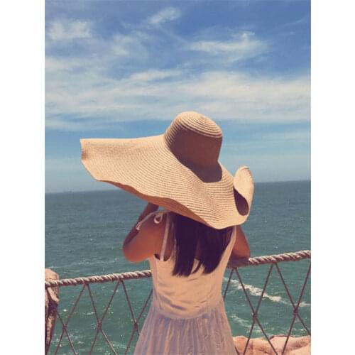 202104-DP0612 LIGHT many color summer 25cm big wind brim paper sun cap women leisure holiday beach hat