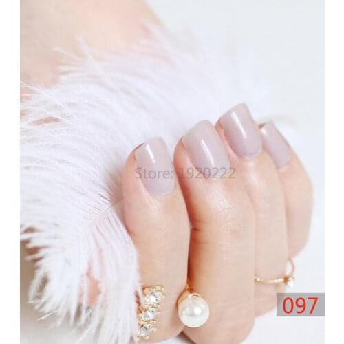 2020 24pcs hot fashion candy color cute nail finished fake nails short paragraph Light beige N097