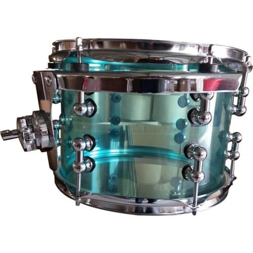 10 inch diameter X 8 inch depth acrylic snare drum with mounting bracket