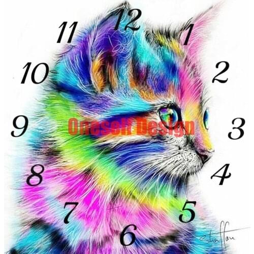 Diamond painting full clock cat diamond embroidery full set rhinestone pictures clock diy frame decoration home diamond mosaic