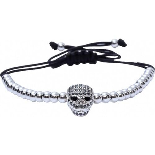 Anil Arjandas Macrame Bracelets Jewelry 24K Micro Pave CZ Skull Stoppers Beads Briading Macrame Bracelet