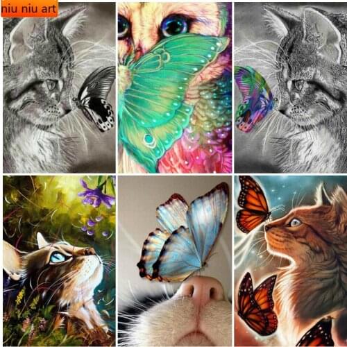 Anime 5D DIY Cat Butterfly Full Diamond Embroidery Animal Diamond Painting Diamond Mosaic Cross Stitch Kits Room Decoration