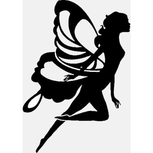 Car Sticker Cute Butterfly Fairy Horn Cartoon Mini PVC Girl Sticker Car Sticker Creative Waterproof Black/White, 19cm*13cm