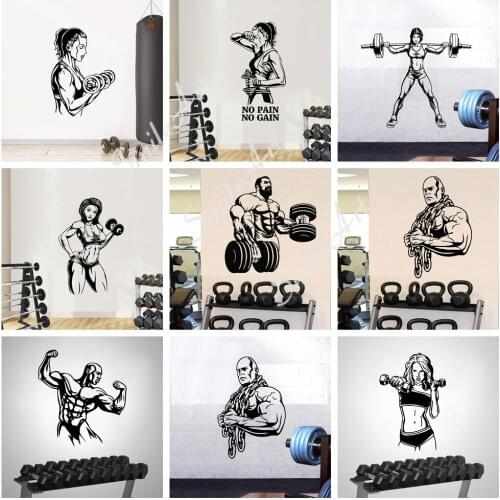 Free shipping Gym Girl Sticker Waterproof Vinyl Wallpaper Home Decor For Living Room Kids Room Decal Creative Stickers