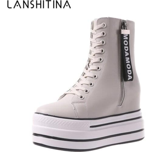 White Trendy Boots Women High Top Sneakers Platform Zip Ankle Boots Femme Chaussures Femmes Height Increase Outdoor Sports Shoes