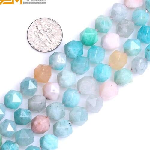 Gem-inside 6-10mm AAA Grade Natural Faceted Cambay Multicolor Peru Amazonite Beads For Jewelry Making Beads 15'' DIY Bracelet